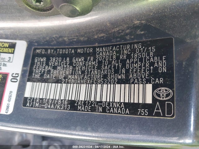 Toyota COROLLA LE 2015 2T1BURHEXFC353202 Image 9