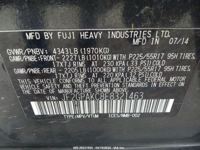 JF2GPAKC8E8321463 Subaru Xv Crosstrek 2.0i Limited