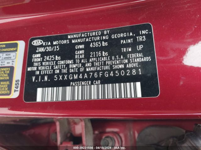 5XXGM4A76FG450281 KIA Optima Lx