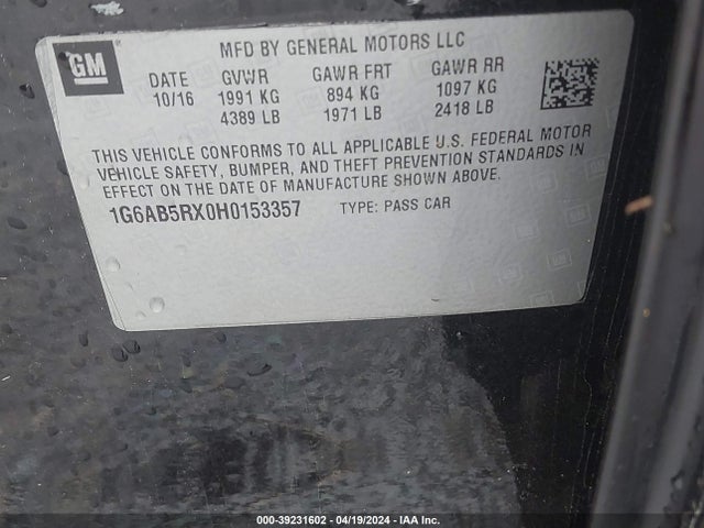 1G6AB5RX0H0153357 Cadillac ATS LUXURY