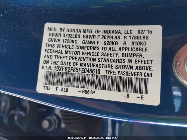Honda CIVIC EX 2015 19XFB2F85FE048610 Image 9