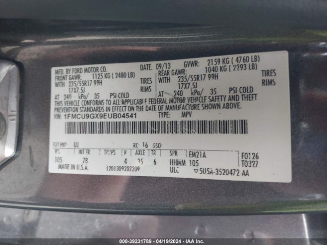 1FMCU9GX9EUB04541 Ford ESCAPE SE
