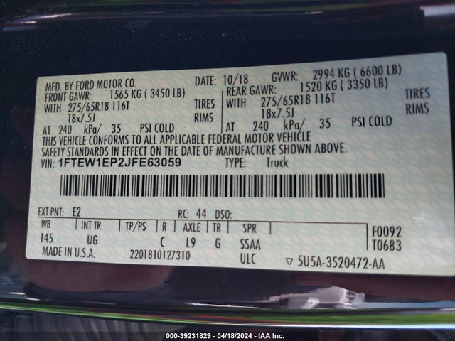 Ford F-150 Xlt 2018 1FTEW1EP2JFE63059 Image 9