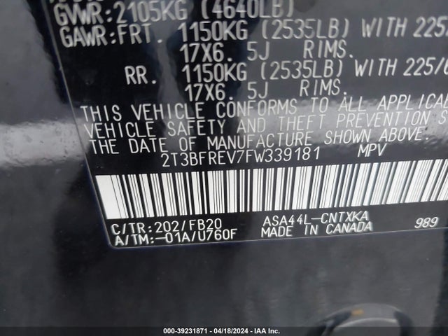 Toyota RAV4 LE 2015 2T3BFREV7FW339181 Image 9