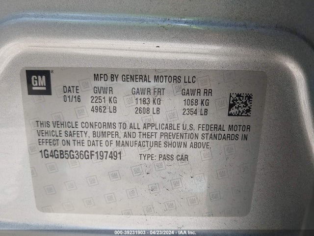 Buick Lacrosse Leather 2016 1G4GB5G36GF197491 Image 9
