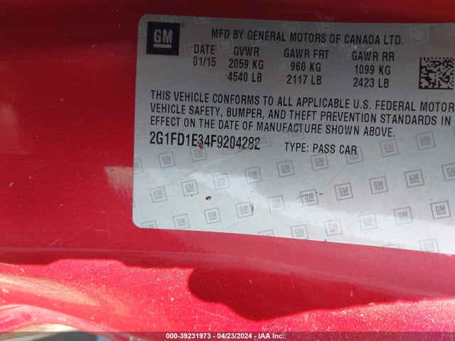 Chevrolet Camaro 1lt 2015 2G1FD1E34F9204282 Image 9