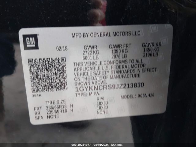 1GYKNCRS9JZ213830 Cadillac XT5 LUXURY