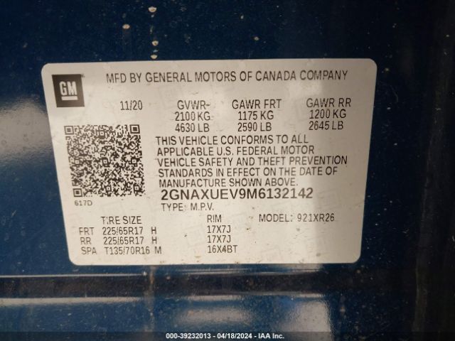 2GNAXUEV9M6132142 Chevrolet Equinox Awd Lt