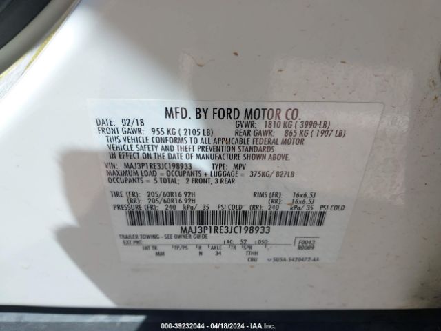 MAJ3P1RE3JC198933 Ford ECOSPORT S