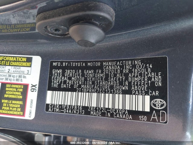 Toyota Corolla Le Eco 2014 2T1BPRHE7EC131366 Image 9