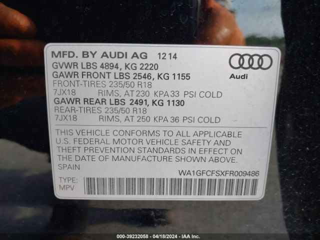WA1GFCFSXFR009486 Audi Q3 2.0t Premium Plus