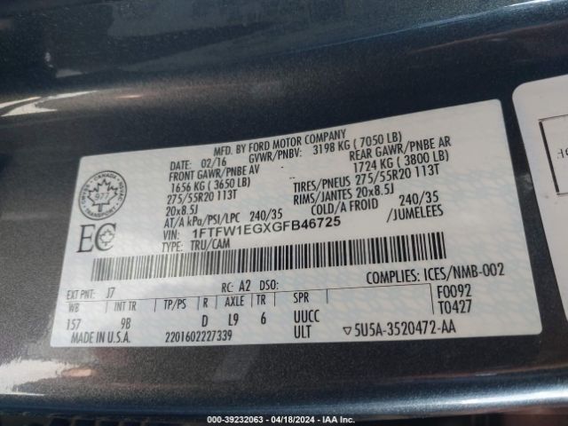 1FTFW1EGXGFB46725 Ford F-150 Platinum