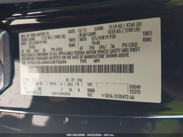 Ford Escape Titanium 2016 1FMCU0J99GUB79295 Image 9