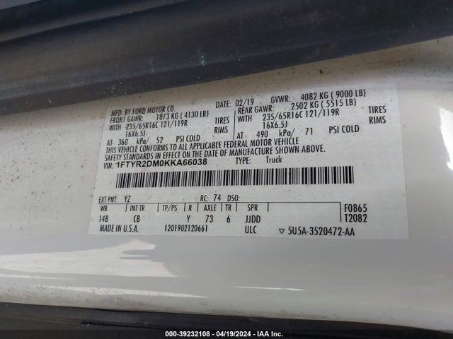 Ford Transit-250 2019 1FTYR2DM0KKA66038 Image 9