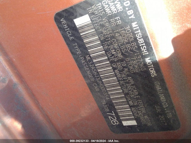 ML32A5HJ3JH000354 Mitsubishi Mirage Gt