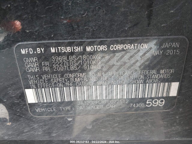 JA32U2FUXFU022512 Mitsubishi LANCER ES