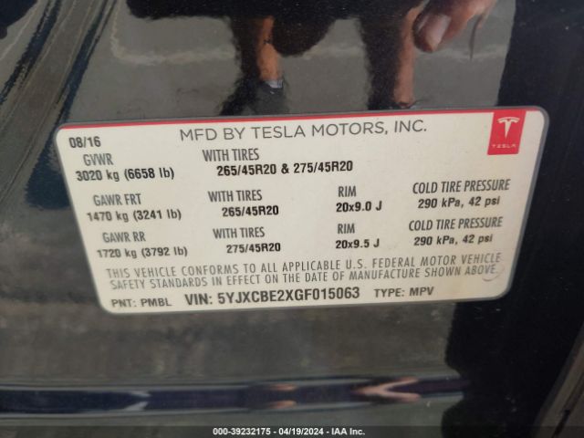 5YJXCBE2XGF015063 Tesla Model X 60d/70d/75d/90d/p100d