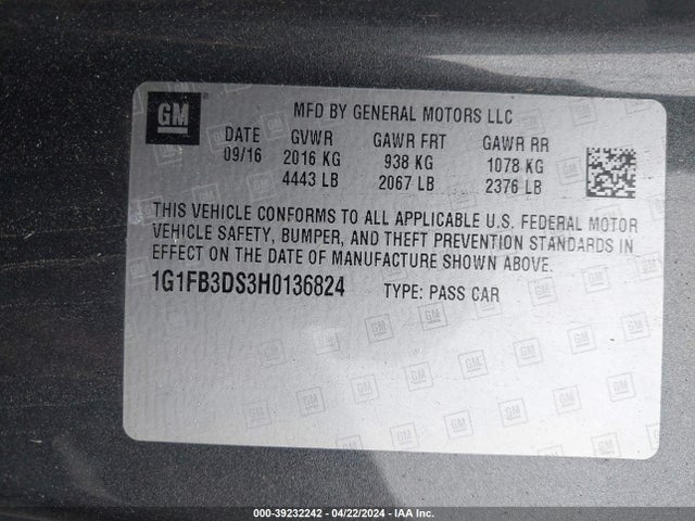 Chevrolet Camaro 1lt 2017 1G1FB3DS3H0136824 Image 9