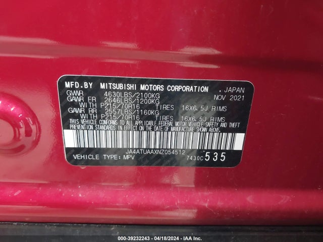 Mitsubishi Eclipse Cross Es S-awc 2022 JA4ATUAAXNZ054512 Image 9