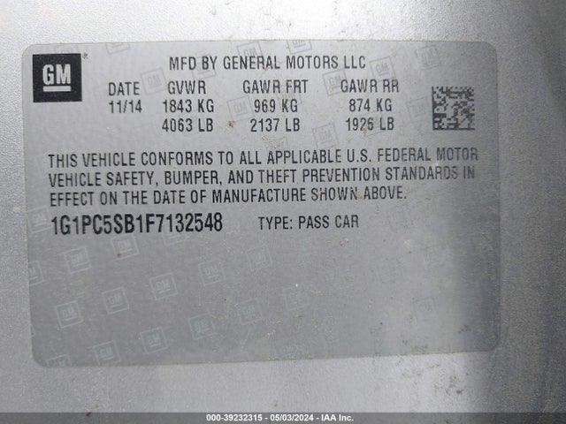 1G1PC5SB1F7132548 Chevrolet Cruze 1lt Auto
