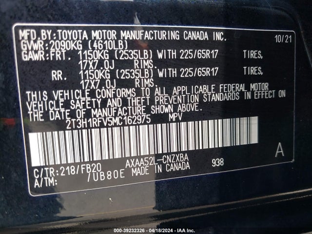 Toyota RAV4 LE 2021 2T3H1RFV5MC162975 Image 9