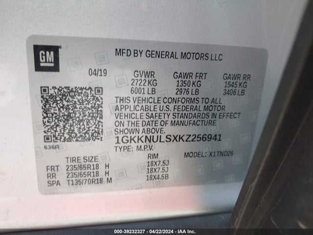 GMC Acadia Slt-1 2019 1GKKNULSXKZ256941 Image 9