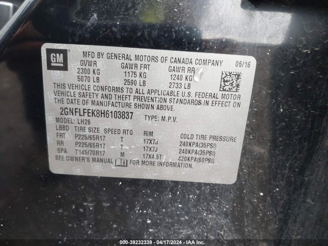 Chevrolet EQUINOX LT 2017 2GNFLFEK8H6103837 Image 9