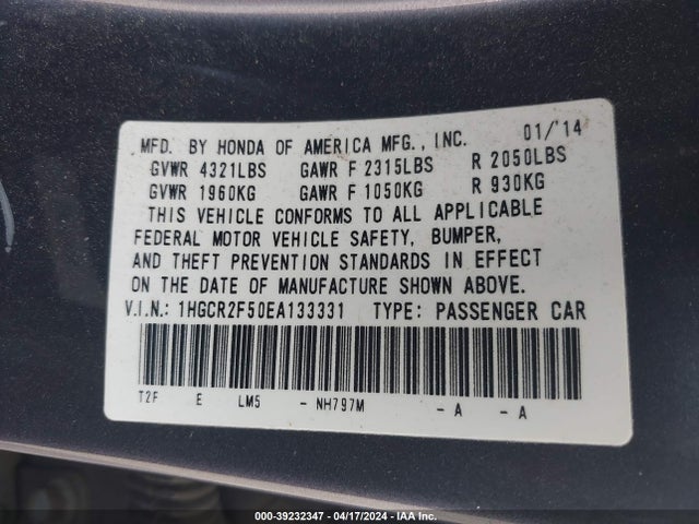 Honda Accord Sport 2014 1HGCR2F50EA133331 Image 9
