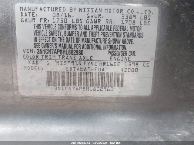 Nissan Versa 1.6 S 2017 3N1CN7AP8HL802980 Image 9