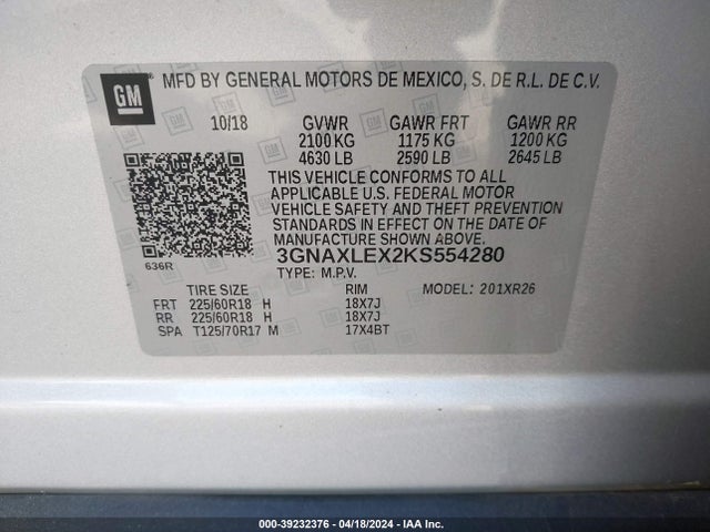 Chevrolet EQUINOX LT 2019 3GNAXLEX2KS554280 Image 9
