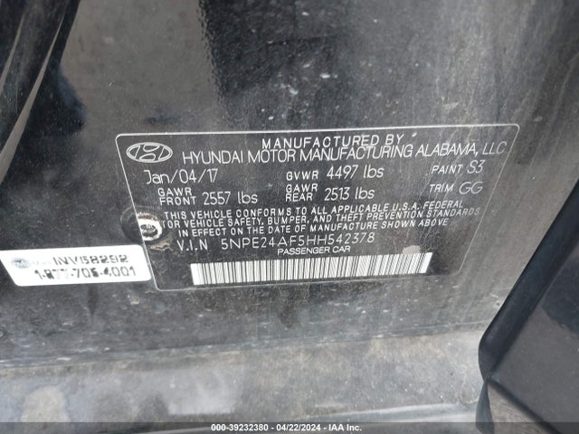 Hyundai Sonata 2017 5NPE24AF5HH542378 Image 9