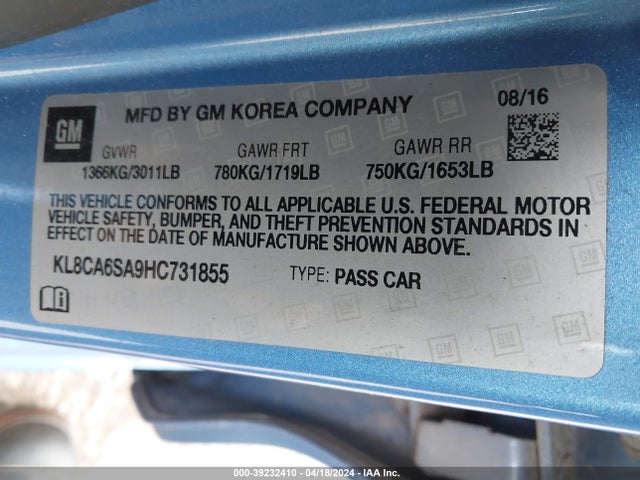 Chevrolet Spark Ls Manual 2017 KL8CA6SA9HC731855 Image 9