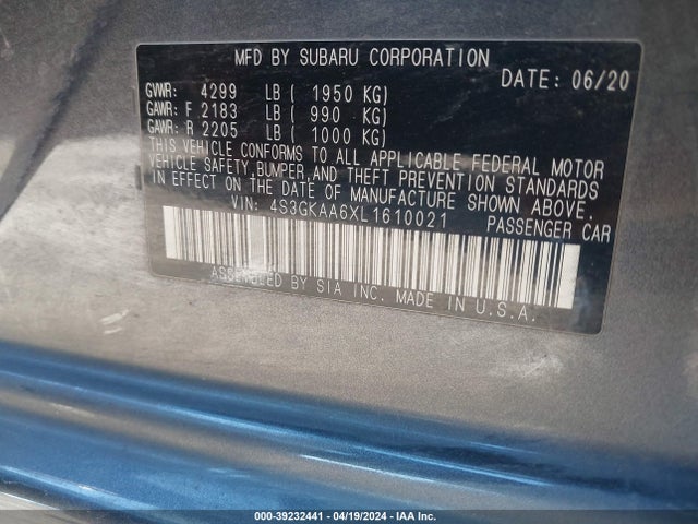 Subaru IMPREZA SEDAN 2020 4S3GKAA6XL1610021 Image 9