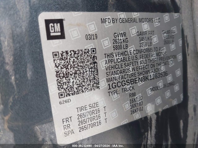 Chevrolet Colorado Wt 2019 1GCGSBEN8K1263536 Image 9