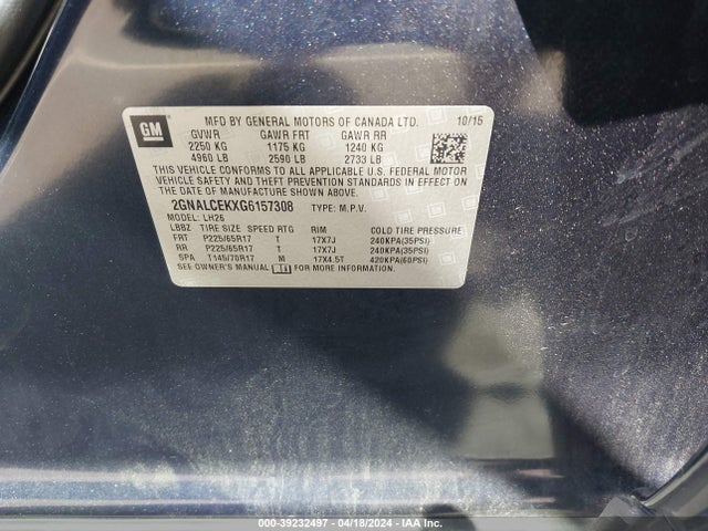 Chevrolet EQUINOX LT 2016 2GNALCEKXG6157308 Image 9