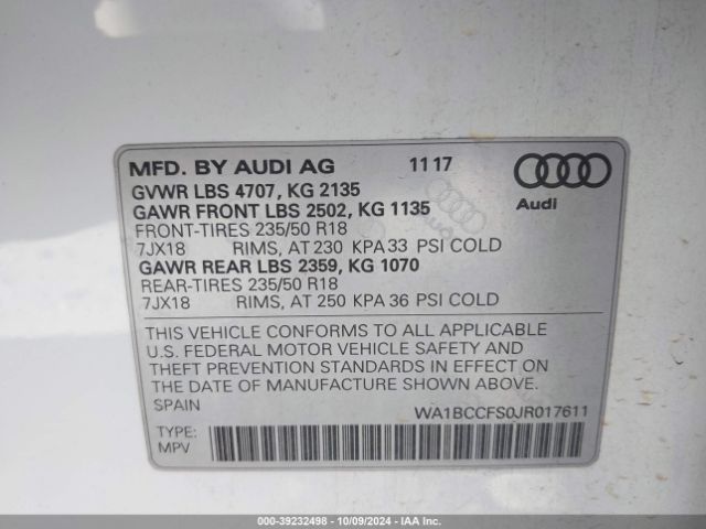 WA1BCCFS0JR017611 Audi Q3
