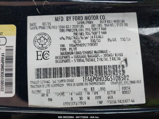 Ford FUSION SE 2016 1FA6P0HD3G5108502 Image 9
