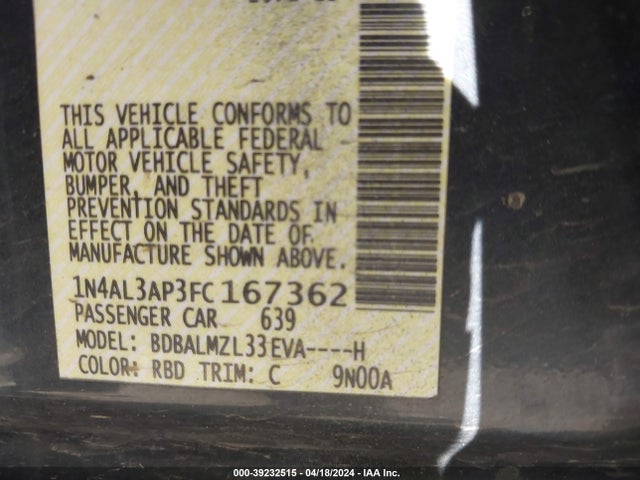 Nissan Altima 2.5 Sv 2015 1N4AL3AP3FC167362 Image 9
