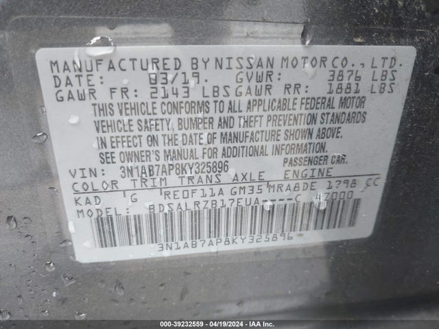 Nissan SENTRA SR 2019 3N1AB7AP8KY325896 Image 9