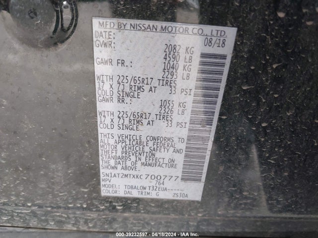Nissan ROGUE SV 2019 5N1AT2MTXKC700777 Image 9