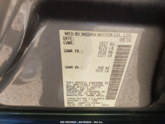 Nissan Altima 2.5 Sl 2017 1N4AL3AP9HC131405 Image 9