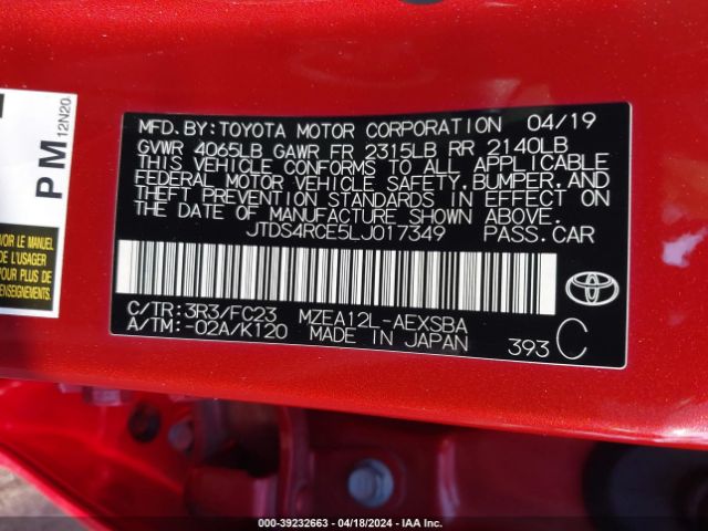 JTDS4RCE5LJ017349 Toyota COROLLA SE