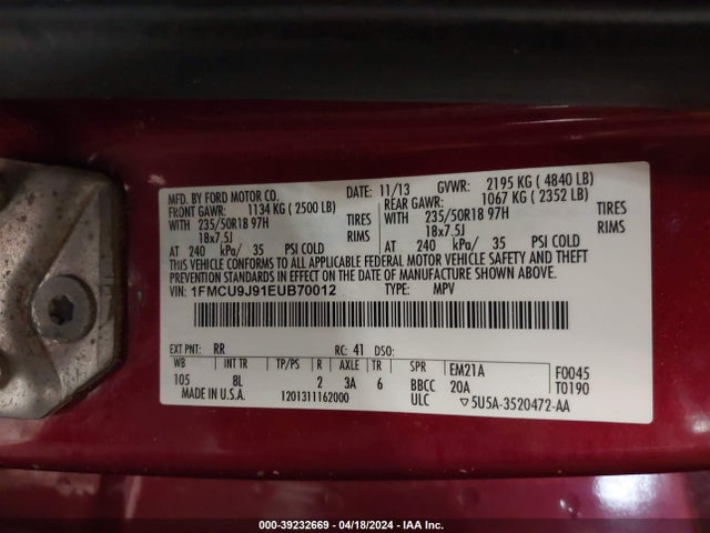 Ford Escape Titanium 2014 1FMCU9J91EUB70012 Image 9