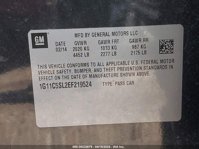 Chevrolet MALIBU 1LT 2014 1G11C5SL2EF219524 Image 9
