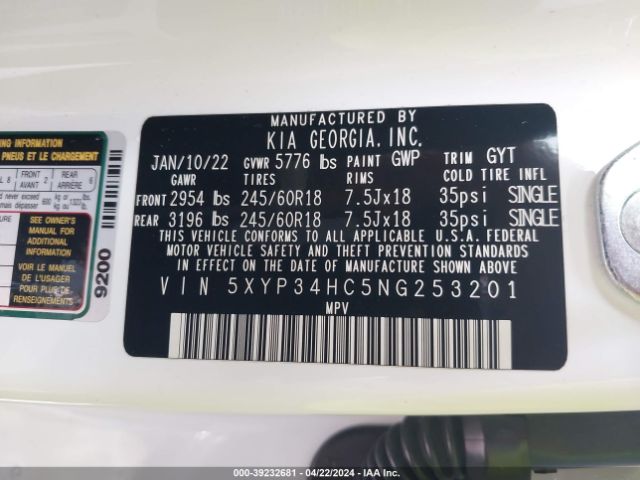 5XYP34HC5NG253201 KIA Telluride Ex