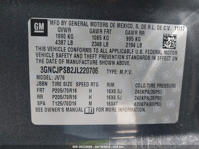 Chevrolet Trax Lt 2018 3GNCJPSB2JL220706 Image 9