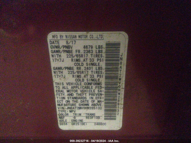 Nissan ROGUE SV 2017 JN8AT2MV0HW285132 Image 9