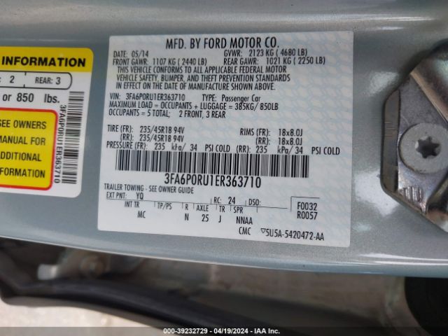 3FA6P0RU1ER363710 Ford Fusion Hybrid Titanium