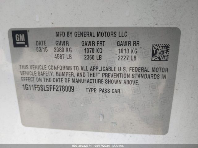1G11F5SL5FF278009 Chevrolet Malibu 1lz