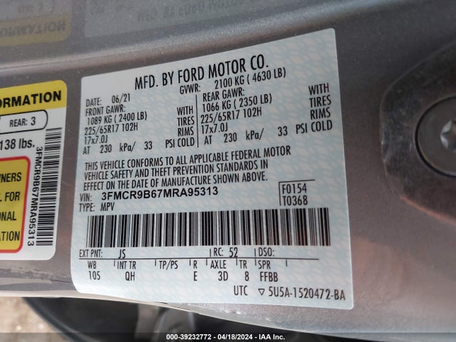 Ford Bronco Sport Big Bend 2021 3FMCR9B67MRA95313 Image 9